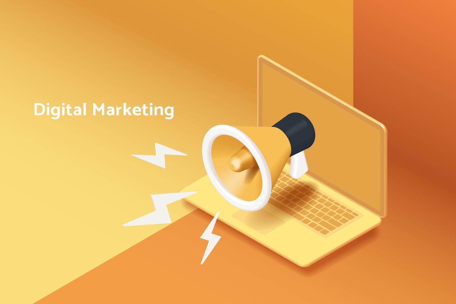 Digital marketing via laptop with megaphone vector