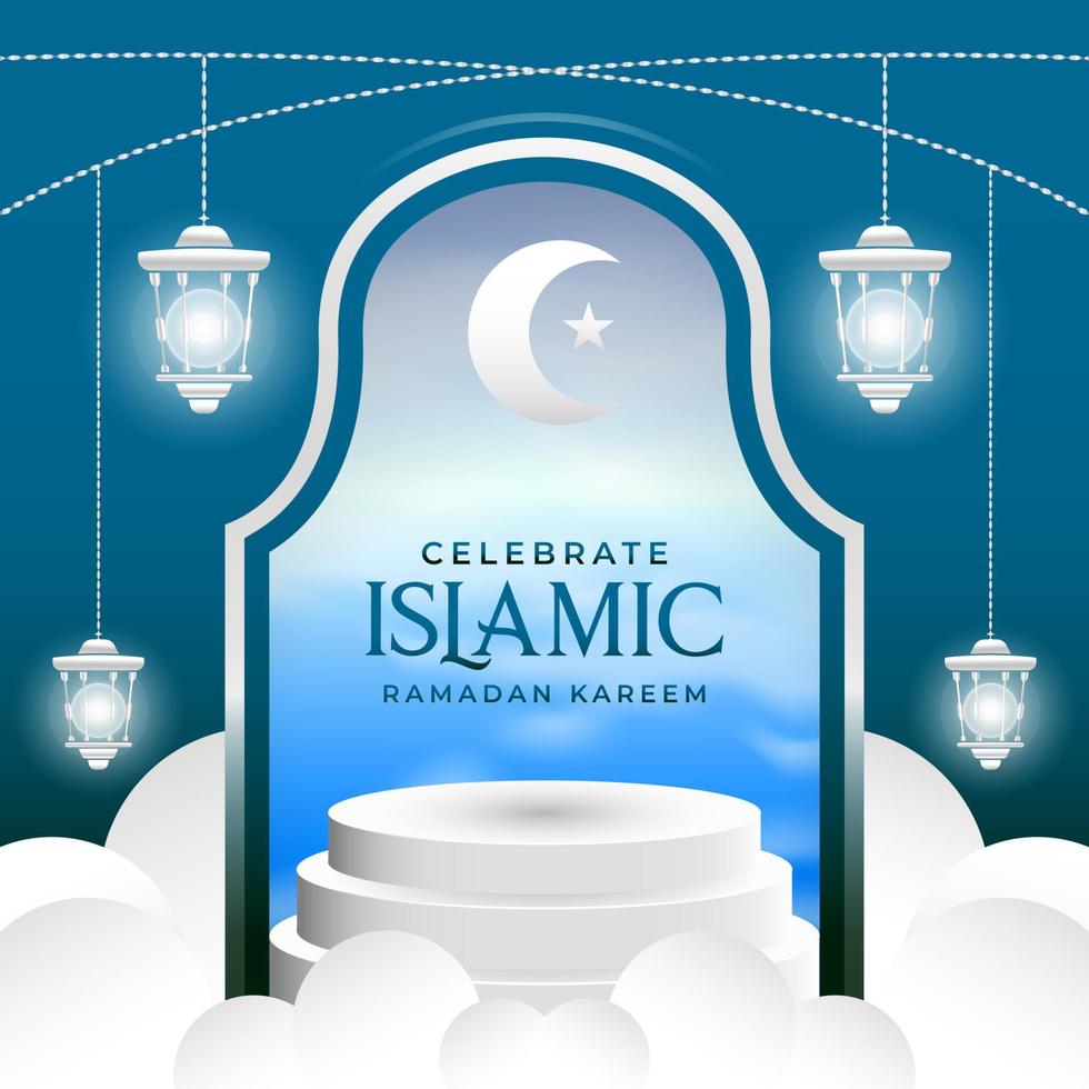 Illustration design vector islamic celebration ramadan kareem 3d with podium