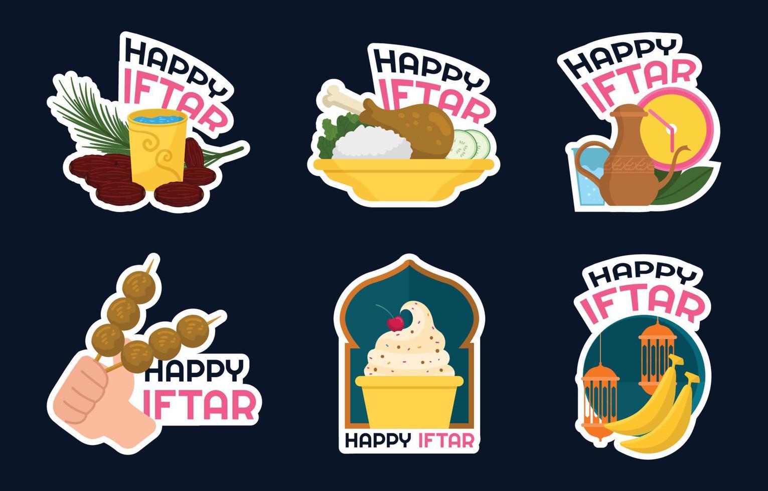 Happy Iftar Time Sticker Set vector