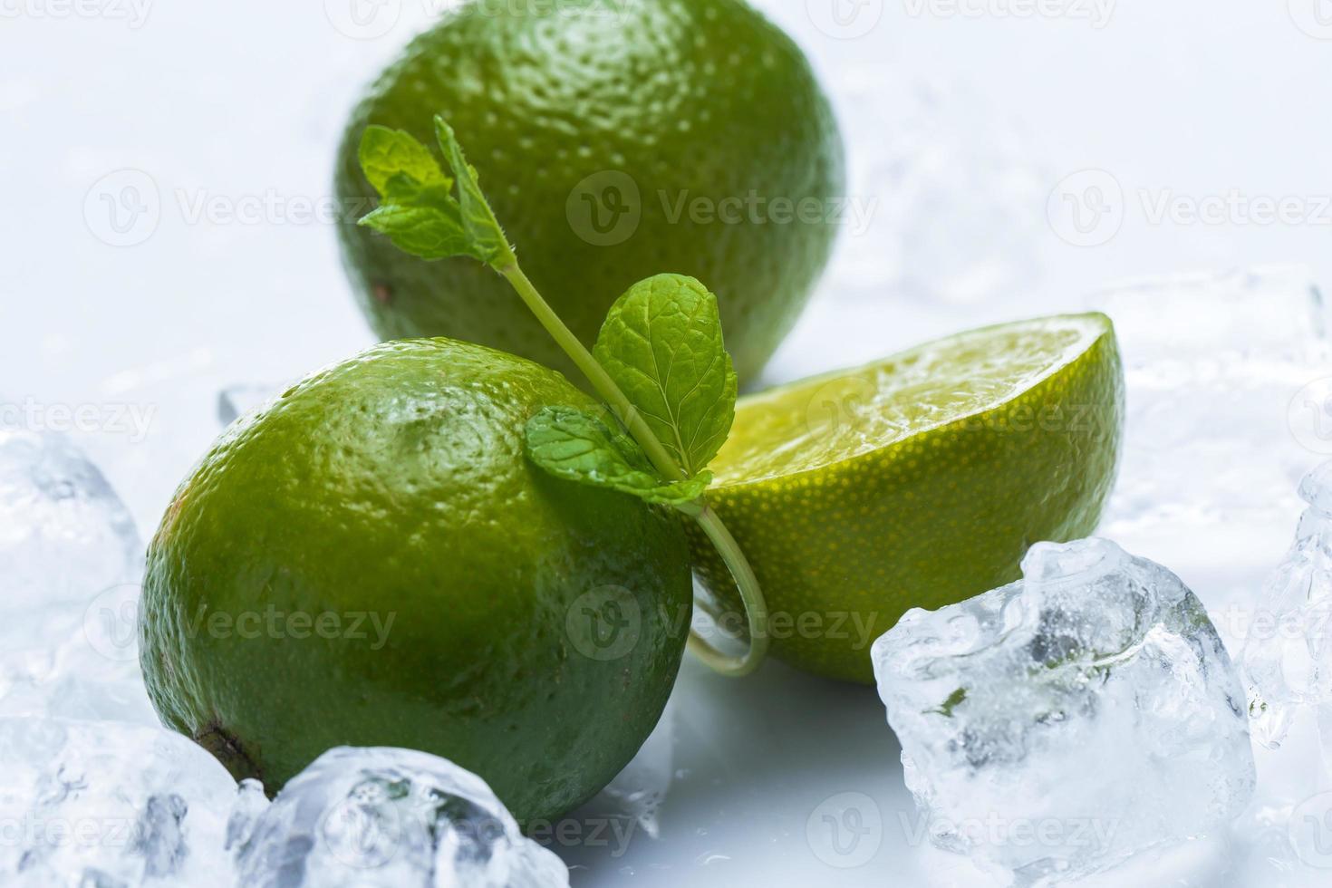 Fresh lime fruit and mint photo