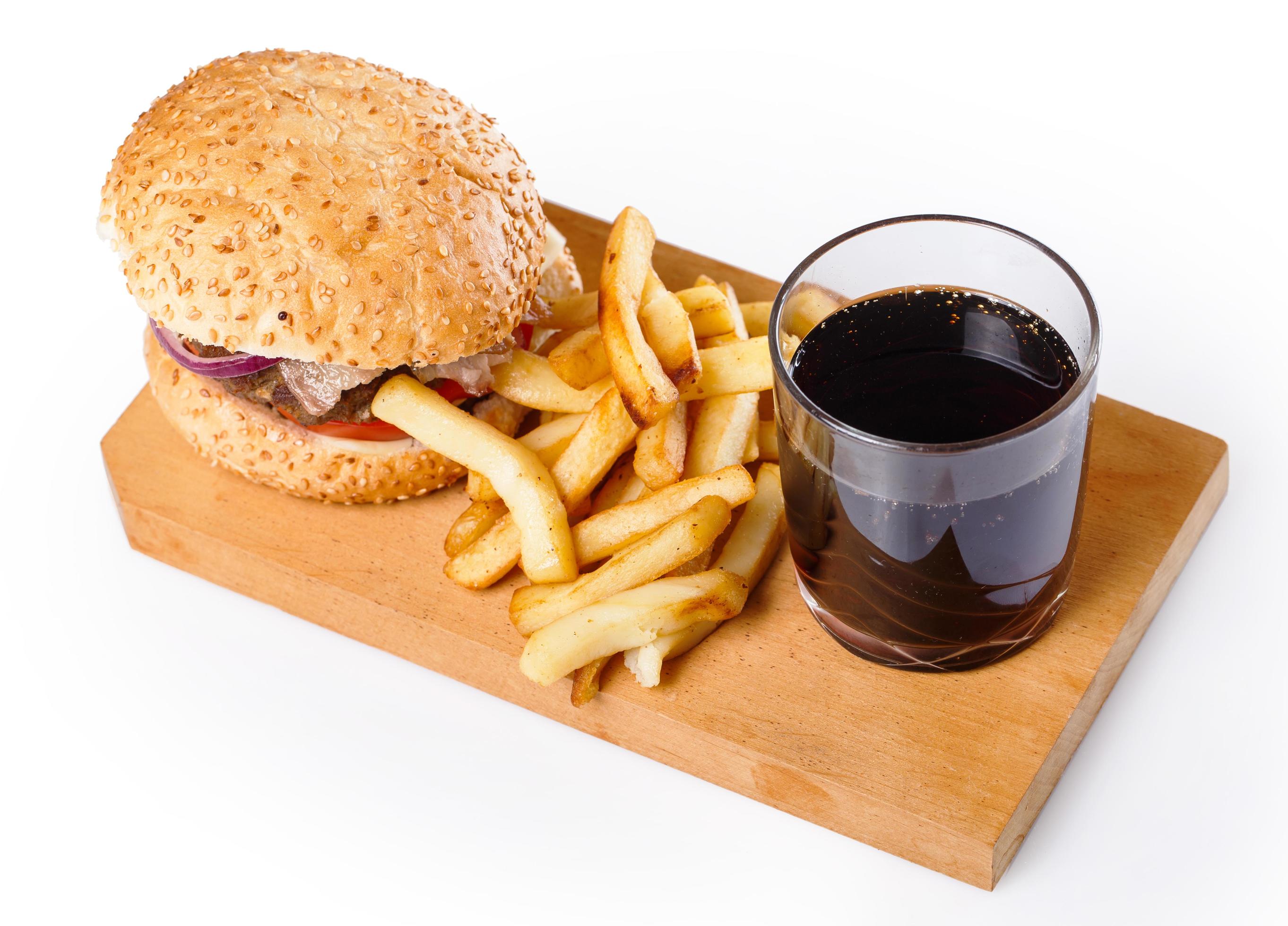 Burger, fries and coke 7281886 Stock Photo at Vecteezy