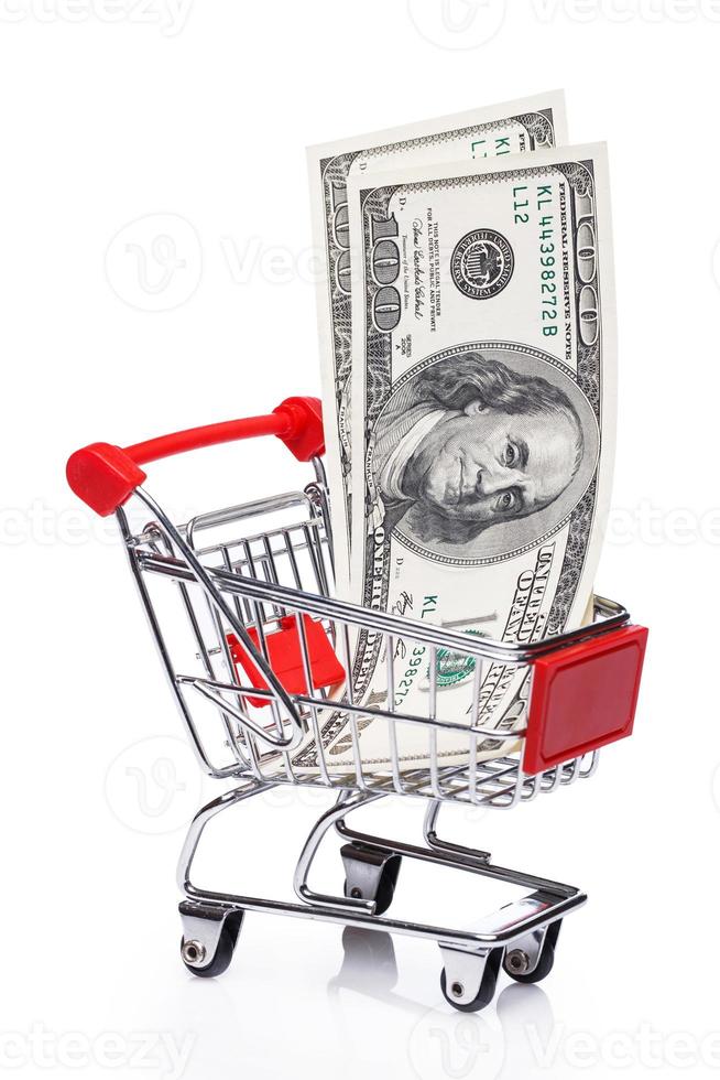 Banknotes in small shopping trolley photo