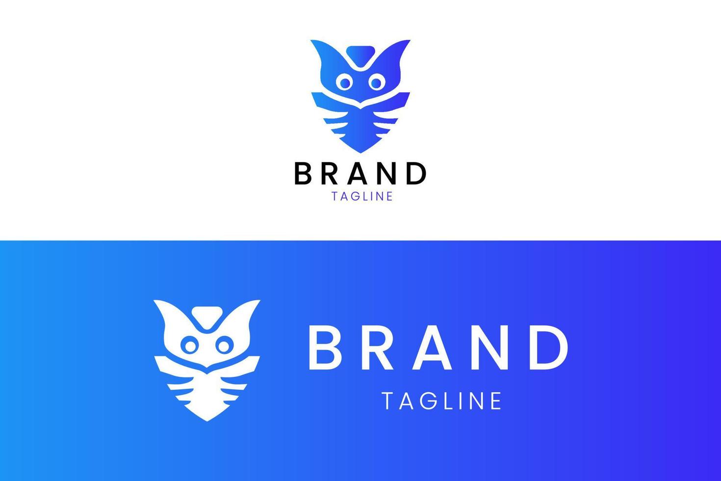 logotipo de búho con icono de clic y libro de sujeción. color degradado azul vector