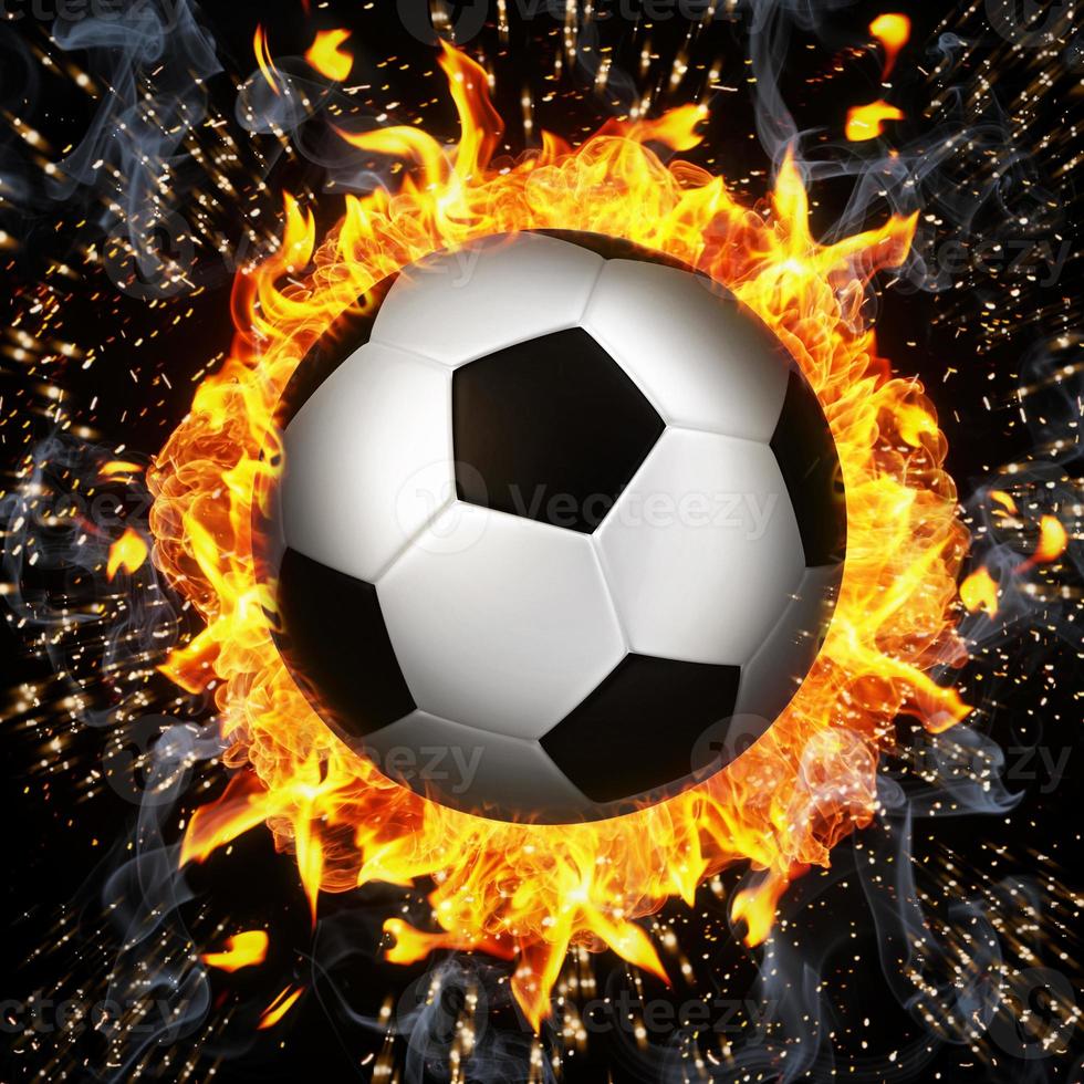 Soccer ball in fire flames photo