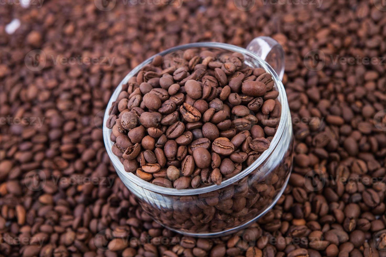 Cup of coffee on the coffee beans background photo