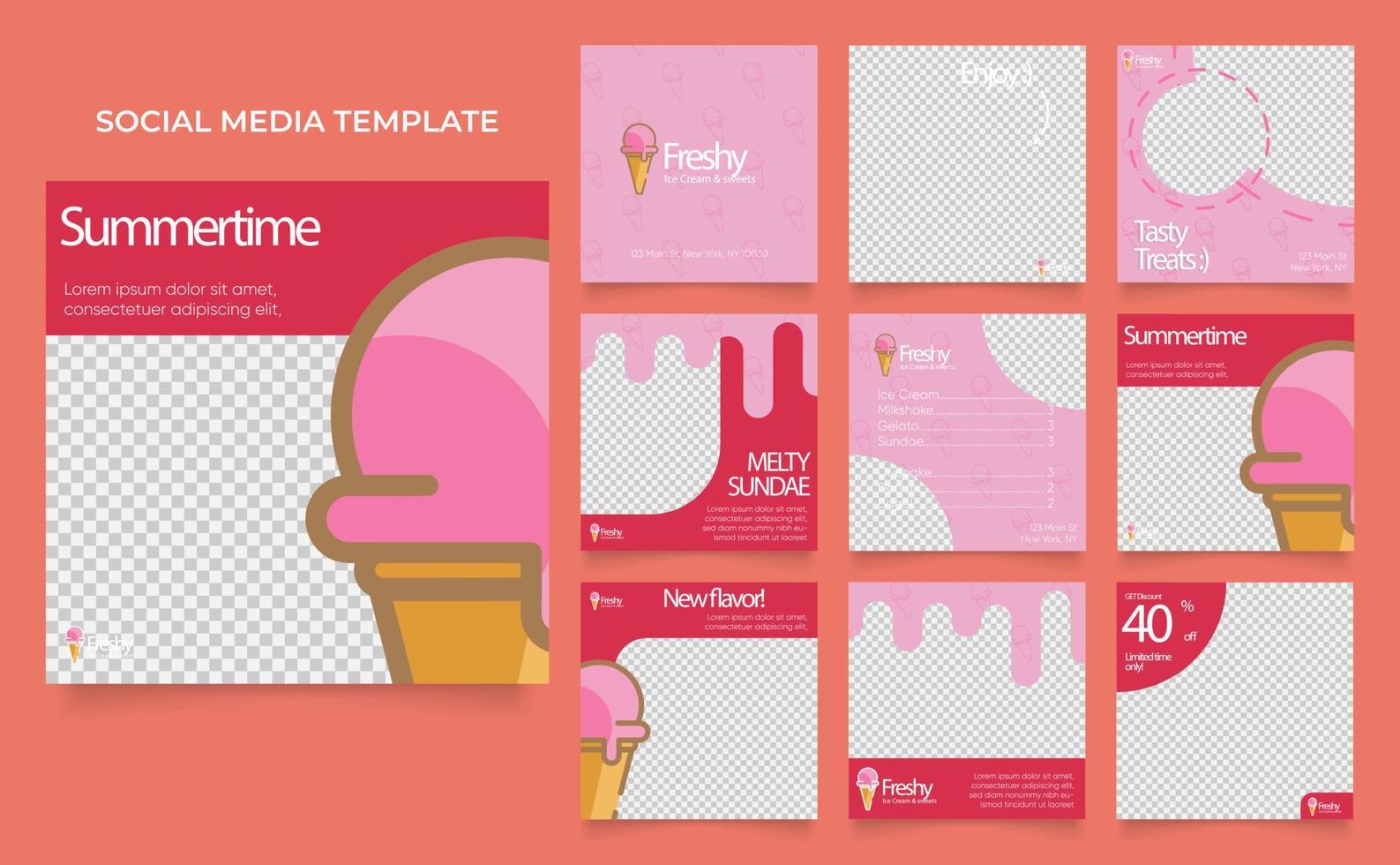 social media template banner ice cream sale promotion vector