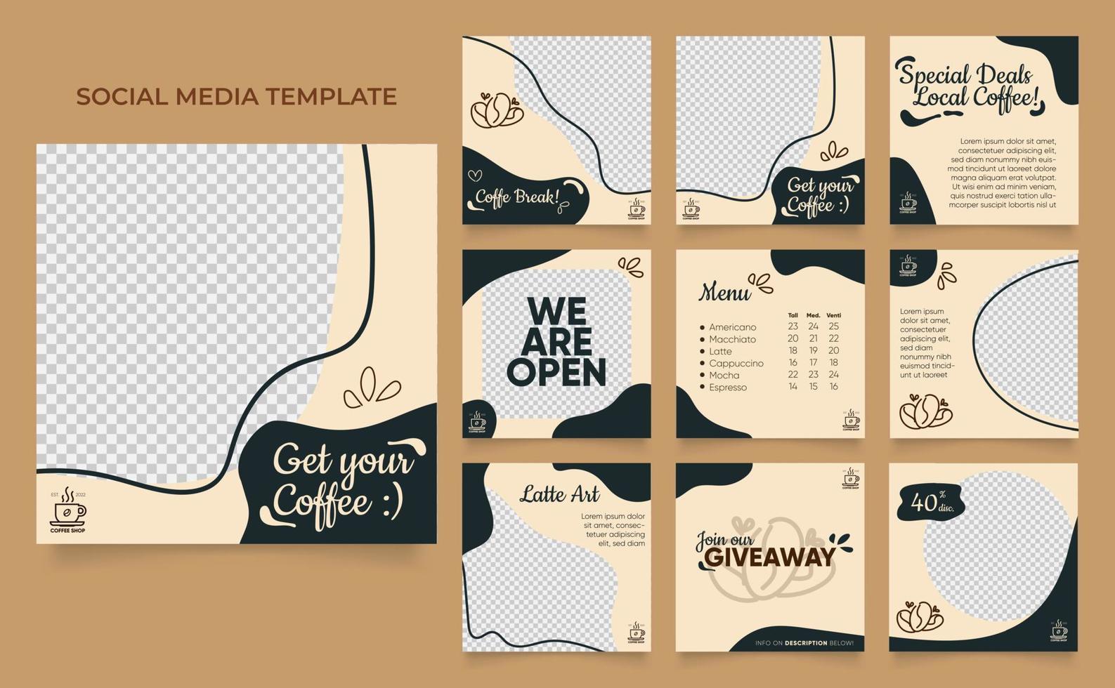 promoción de venta de café de banner de plantilla de redes sociales completamente editable vector