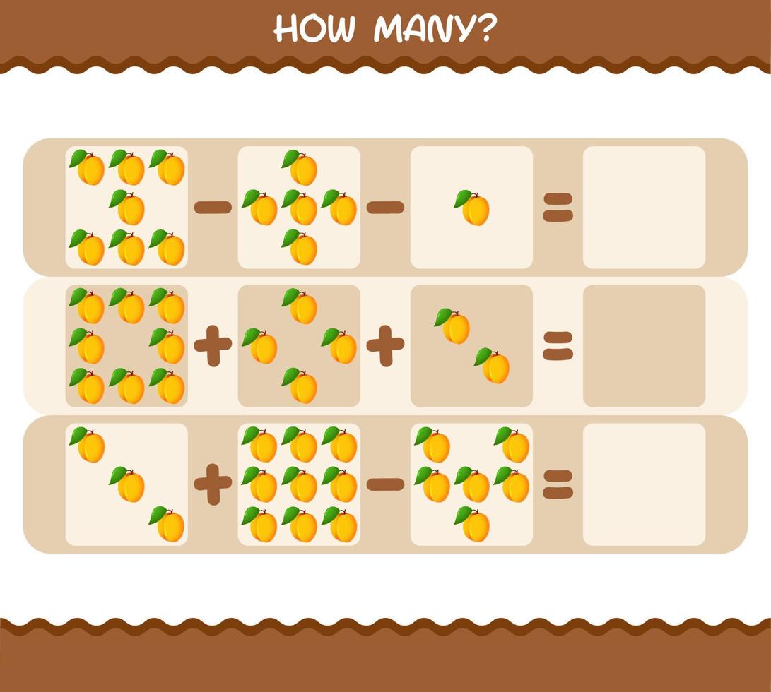 How many cartoon apricot. Counting game. Educational game for pre shool years kids and toddlers vector