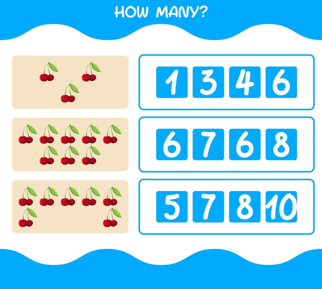 How many cartoon cherry. Counting game. Educational game for pre shool years kids and toddlers vector
