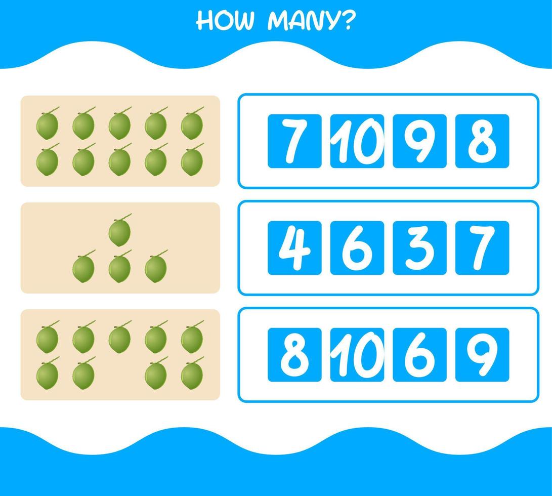 How many cartoon coconut. Counting game. Educational game for pre shool years kids and toddlers vector
