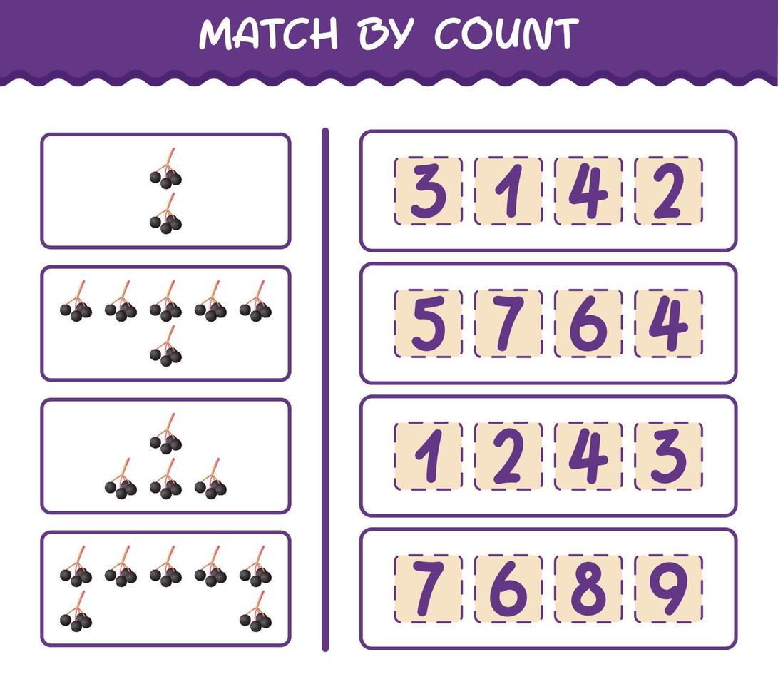 Match by count of cartoon elderberry. Match and count game. Educational game for pre shool years kids and toddlers vector