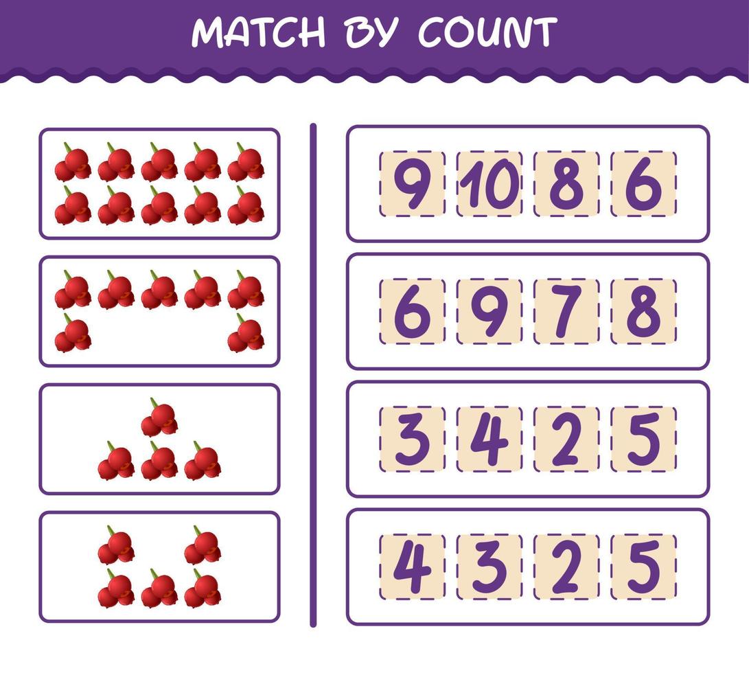 Match by count of cartoon cranberry. Match and count game. Educational game for pre shool years kids and toddlers vector