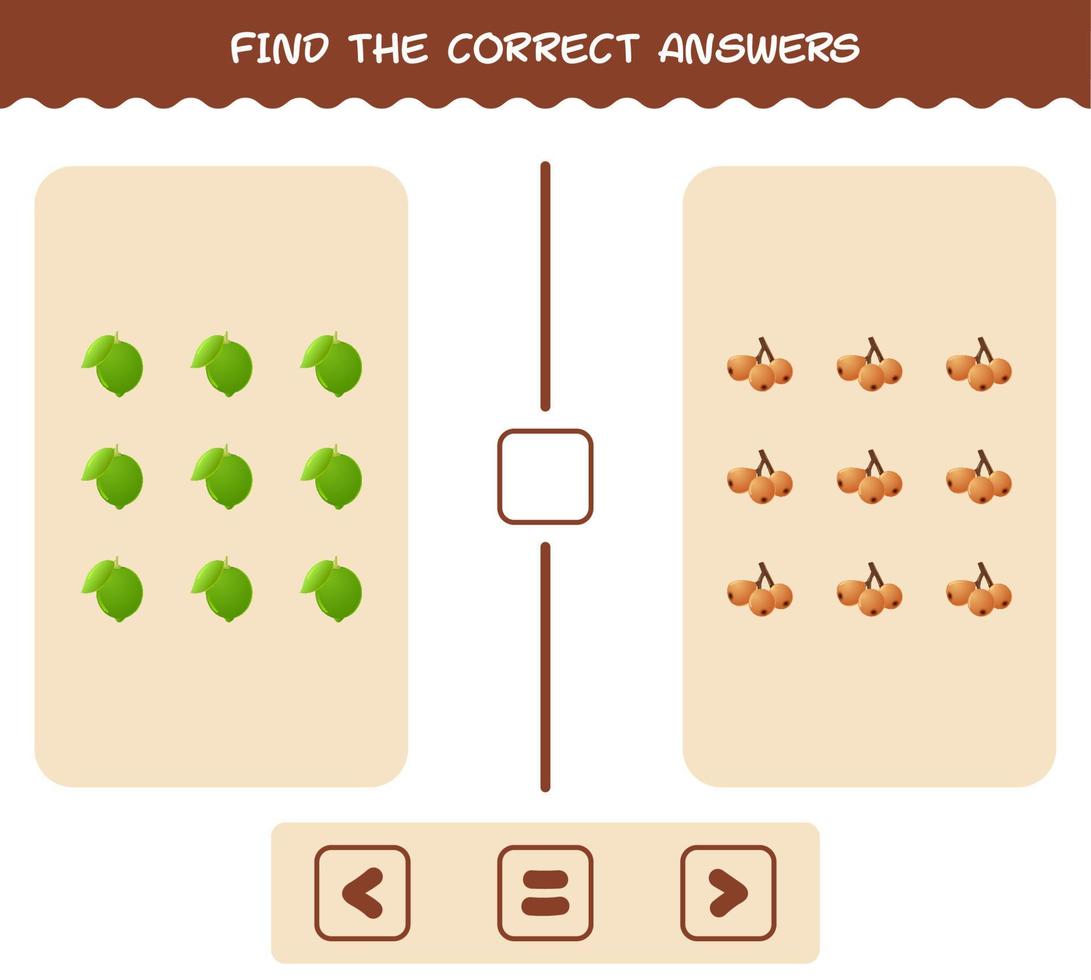 encuentra las sombras correctas de las frutas de dibujos animados. juego de búsqueda y combinación. juego educativo para niños de edad preescolar y niños pequeños vector