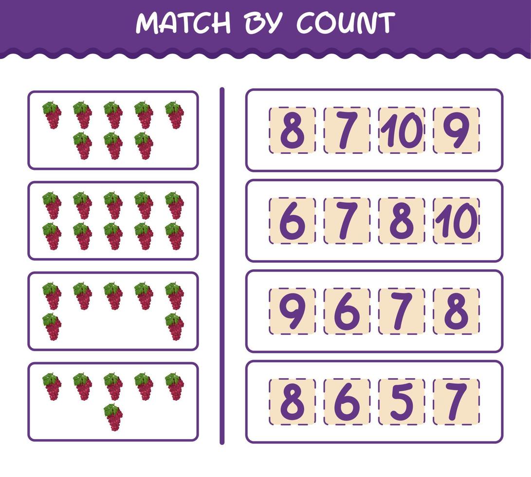 Match by count of cartoon red grape. Match and count game. Educational game for pre shool years kids and toddlers vector