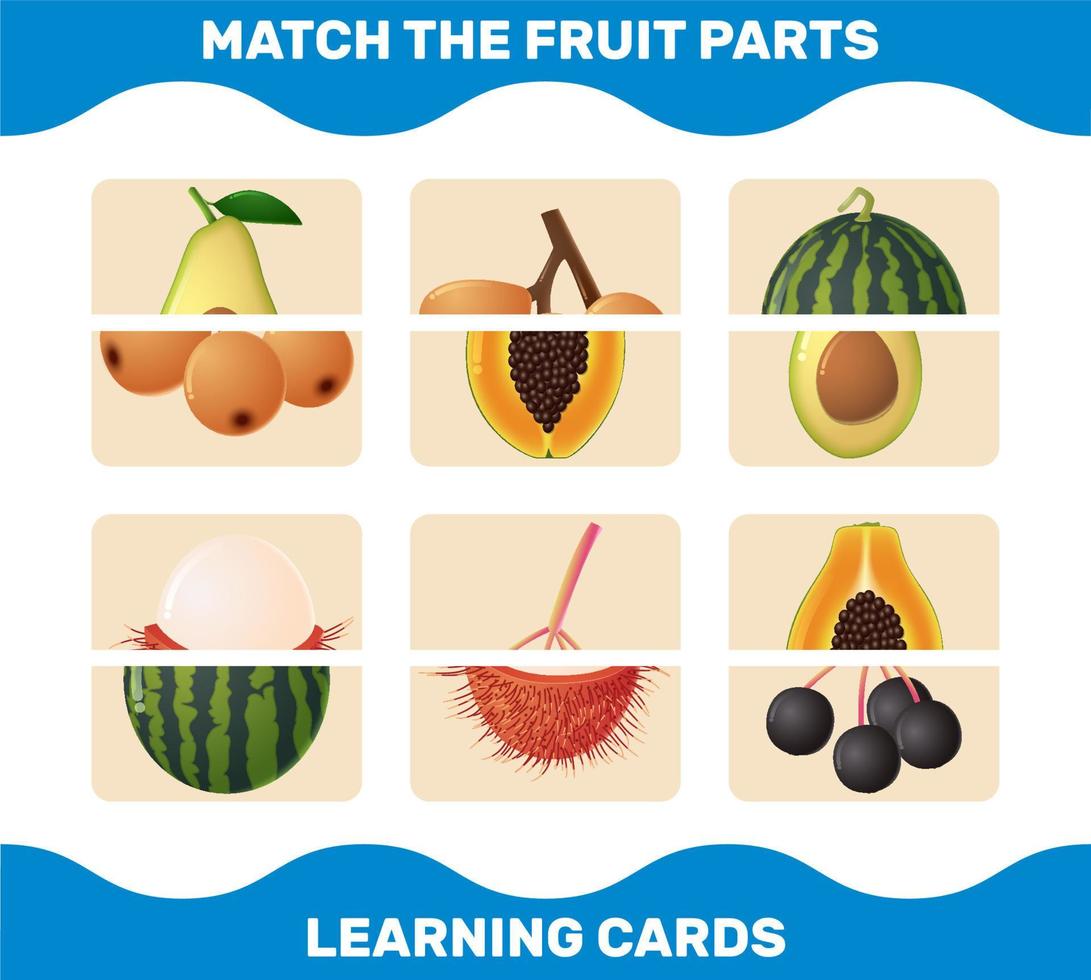 Match cartoon fruits parts. Matching game. Educational game for pre shool years kids and toddlers vector