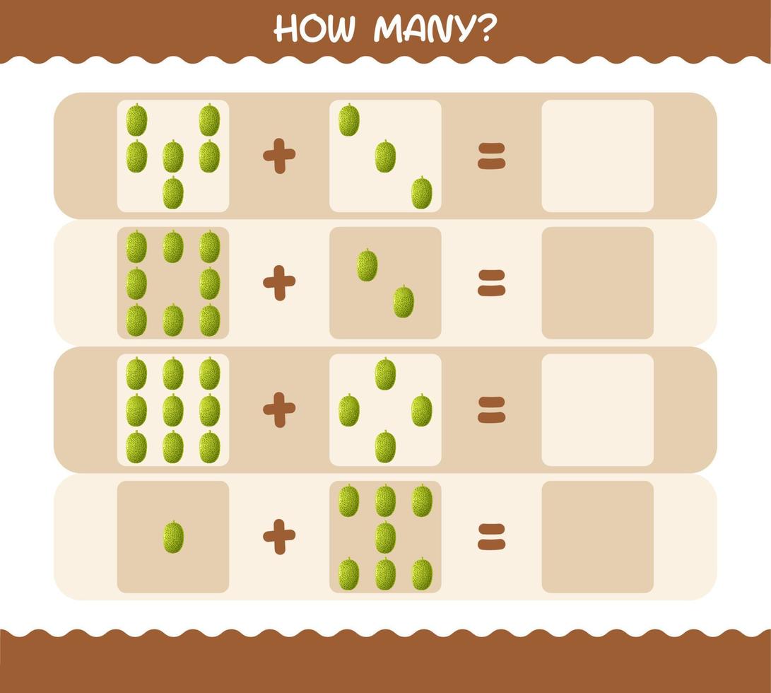 How many cartoon jackfruit. Counting game. Educational game for pre shool years kids and toddlers vector