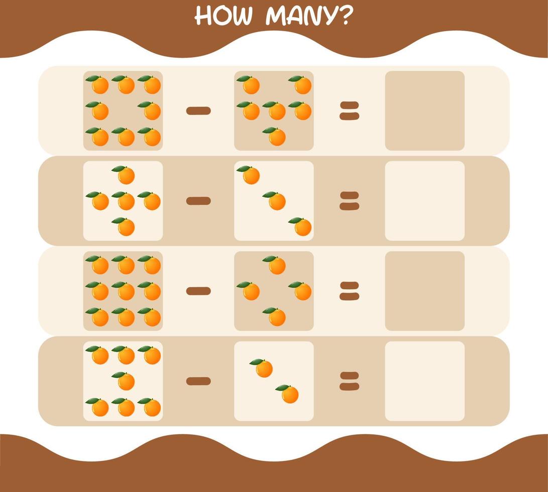 How many cartoon orange. Counting game. Educational game for pre shool years kids and toddlers vector