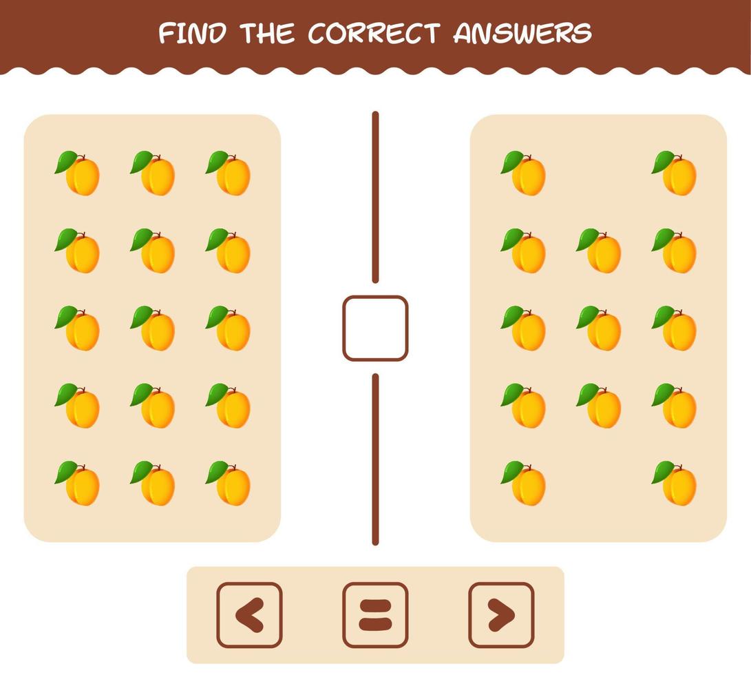 Find the correct answers of cartoon apricot. Searching and Counting game. Educational game for pre shool years kids and toddlers vector