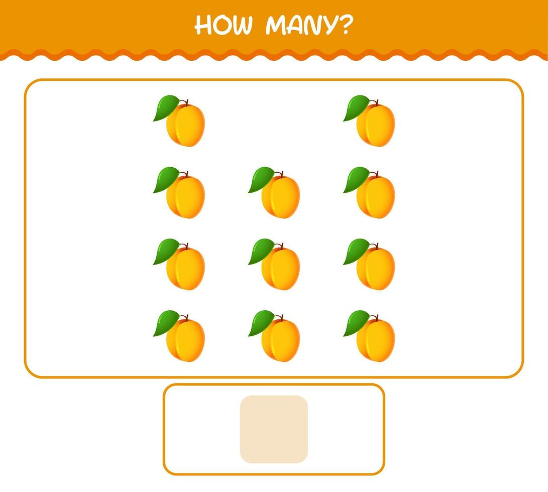 How many cartoon apricot. Counting game. Educational game for pre shool years kids and toddlers vector