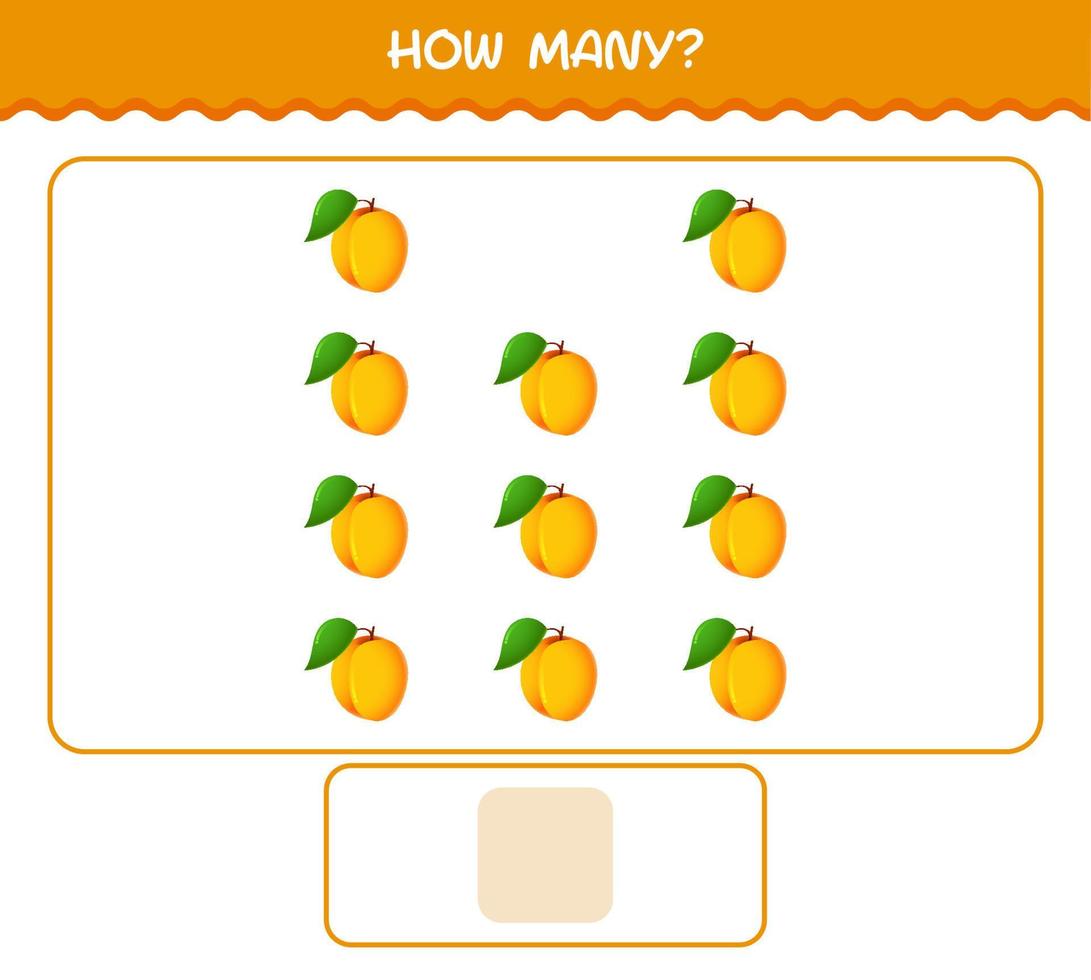 How many cartoon apricot. Counting game. Educational game for pre shool years kids and toddlers vector