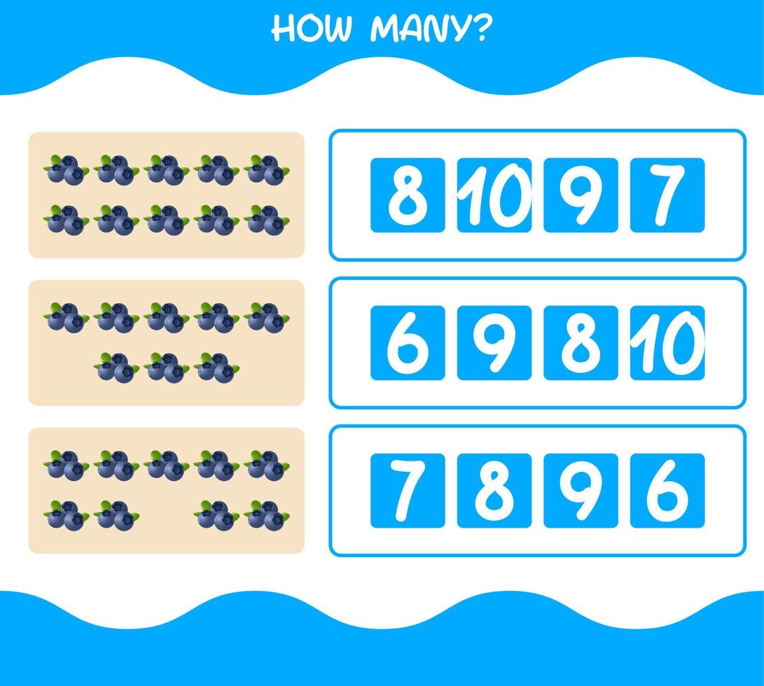 How many cartoon blueberry. Counting game. Educational game for pre shool years kids and toddlers vector