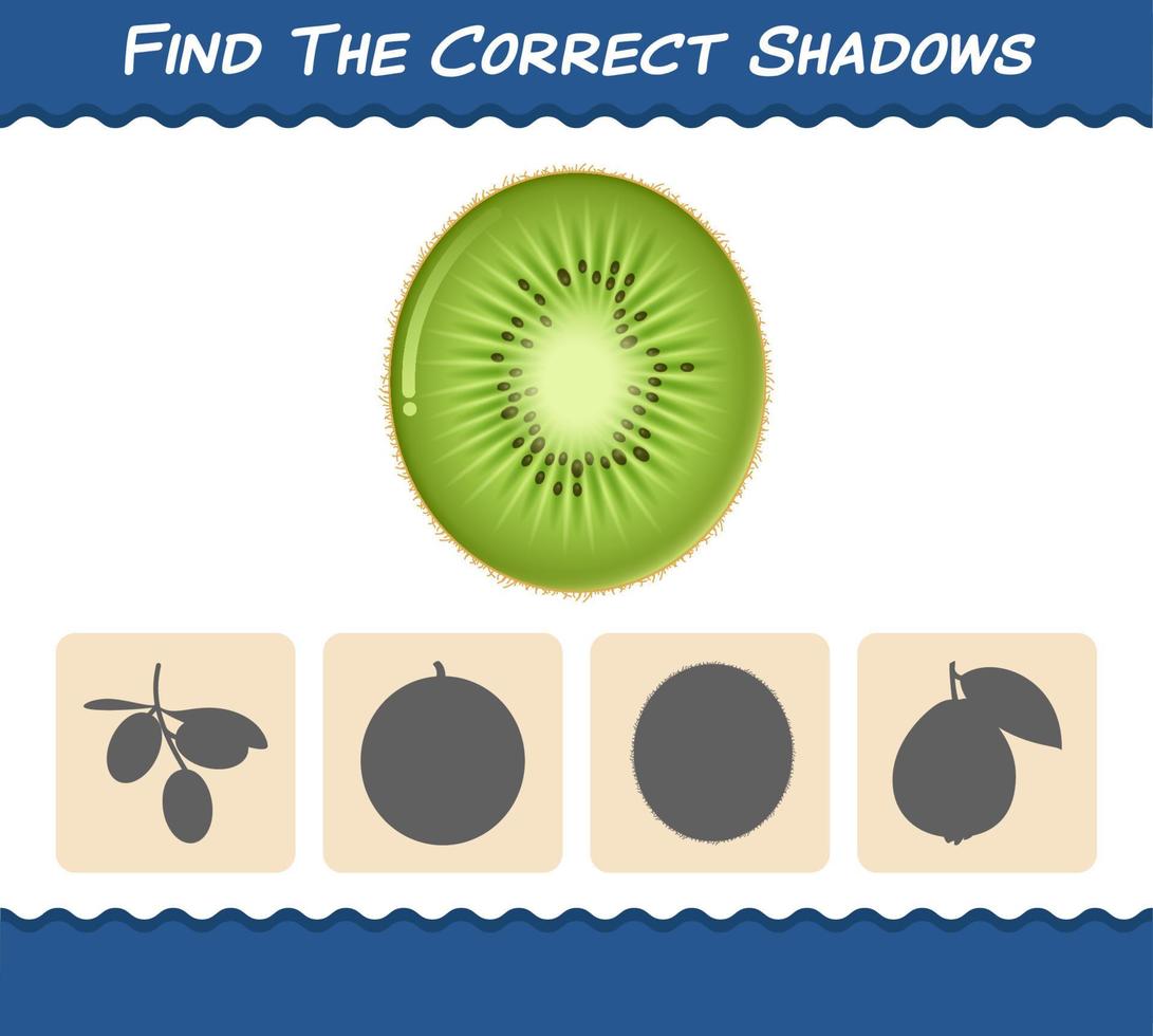 Find the correct shadows of cartoon kiwis. Searching and Matching game. Educational game for pre shool years kids and toddlers vector