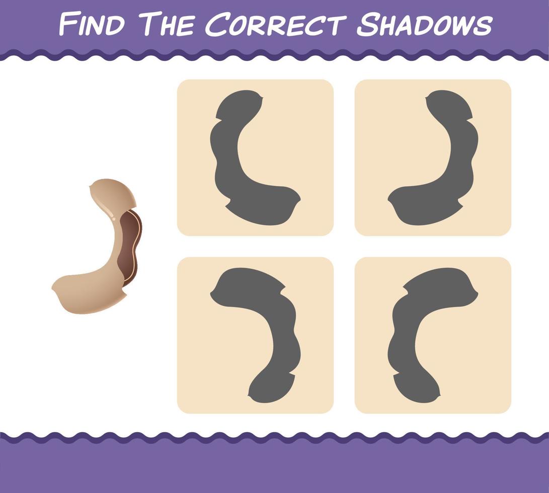 encuentra las sombras correctas de los tamarindos de dibujos animados. juego de búsqueda y emparejamiento. juego educativo para niños y niños pequeños en edad preescolar vector