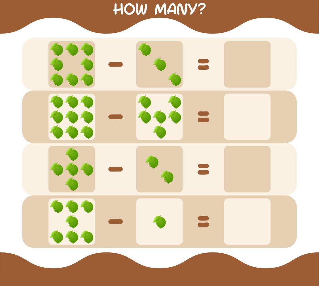 How many cartoon lime. Counting game. Educational game for pre shool years kids and toddlers vector