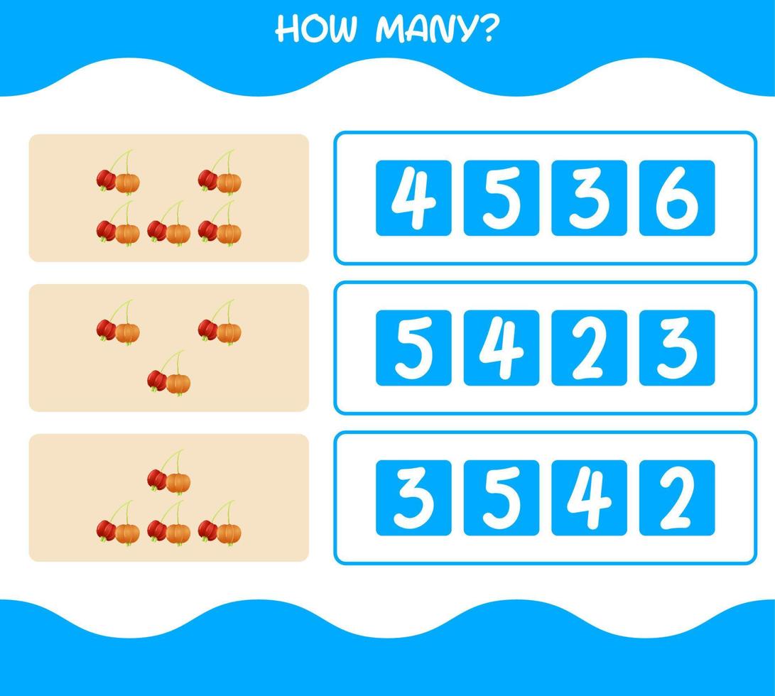 How many cartoon pitanga. Counting game. Educational game for pre shool years kids and toddlers vector