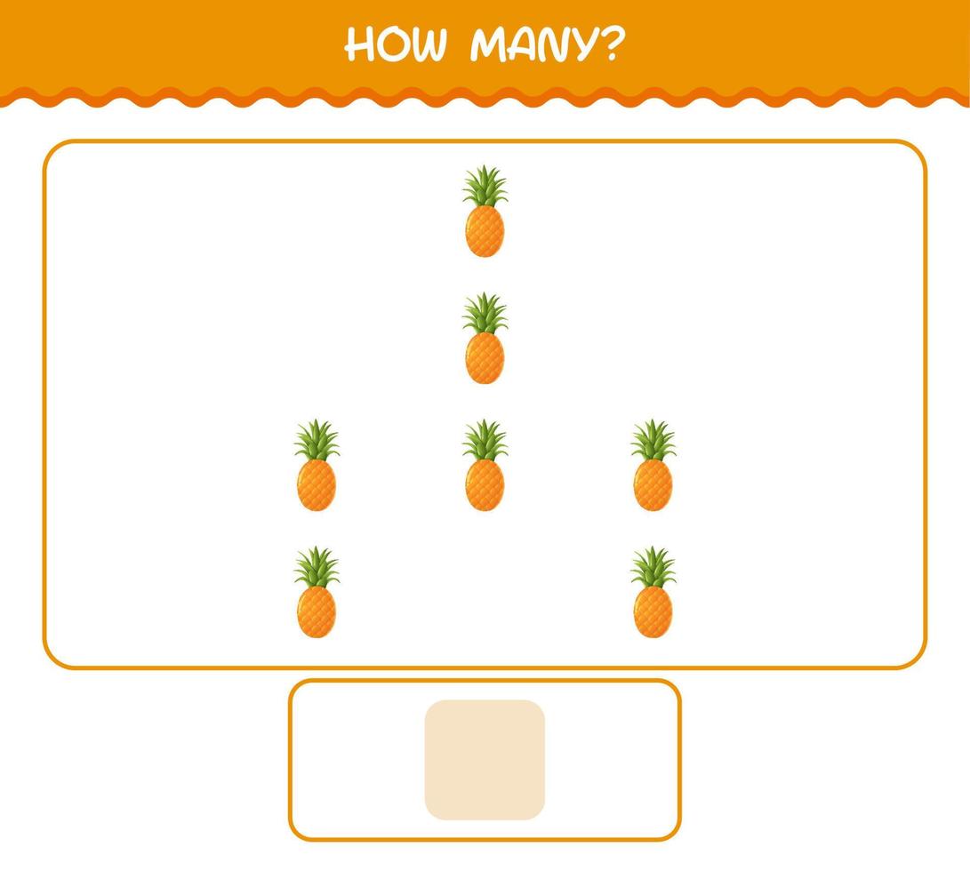 How many cartoon pineapple. Counting game. Educational game for pre shool years kids and toddlers vector