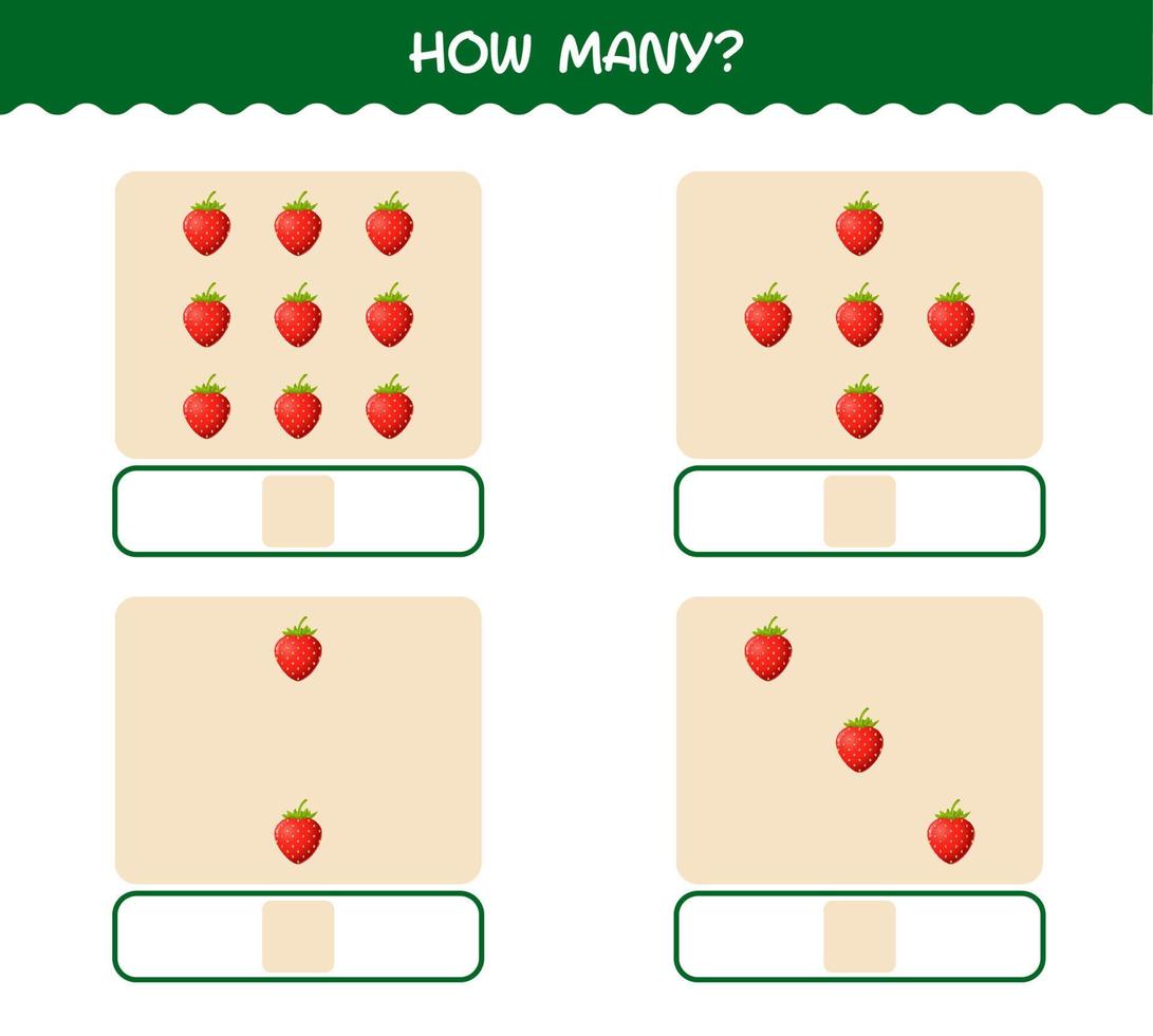 How many cartoon strawberry. Counting game. Educational game for pre shool years kids and toddlers vector