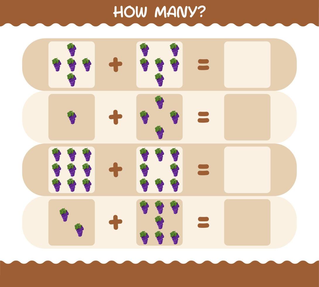 How many cartoon grape. Counting game. Educational game for pre shool years kids and toddlers vector
