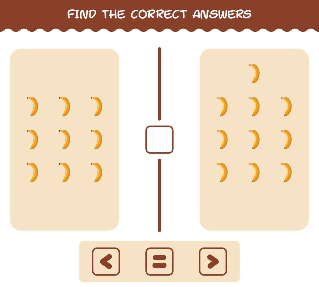 Find the correct answers of cartoon banana. Searching and Counting game. Educational game for pre shool years kids and toddlers vector