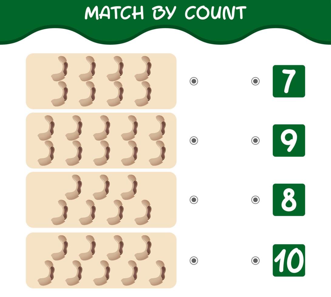 Match by count of cartoon tamarinds. Match and count game. Educational game for pre shool years kids and toddlers vector