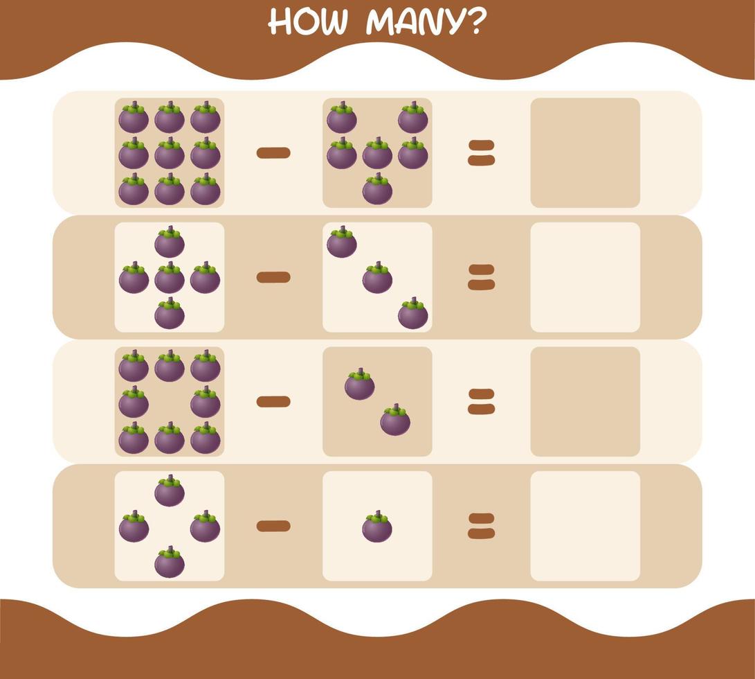 How many cartoon mangosteen. Counting game. Educational game for pre shool years kids and toddlers vector