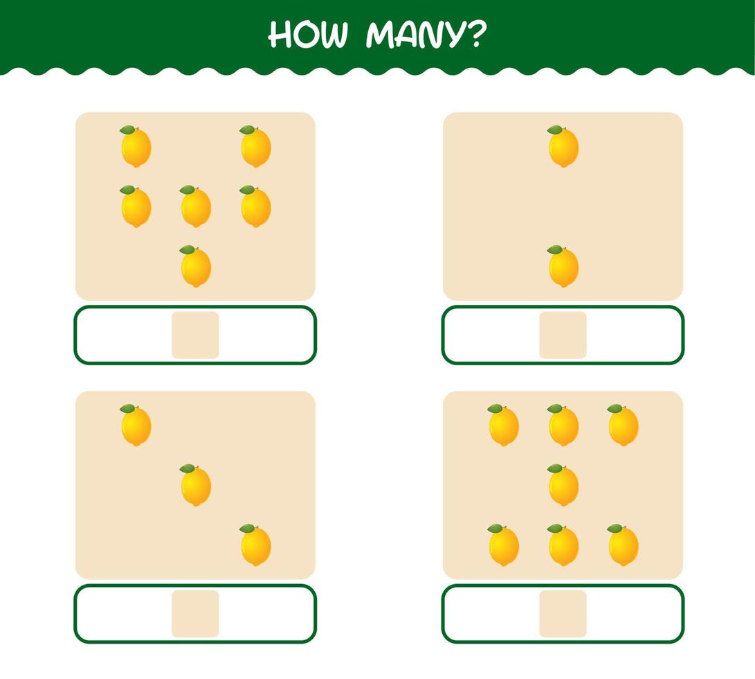 How many cartoon lemon. Counting game. Educational game for pre shool years kids and toddlers vector