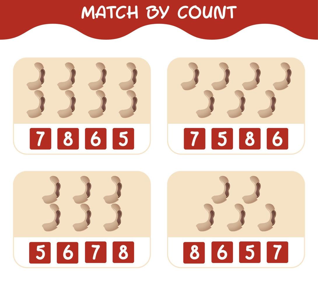 Match by count of cartoon tamarinds. Match and count game. Educational game for pre shool years kids and toddlers vector