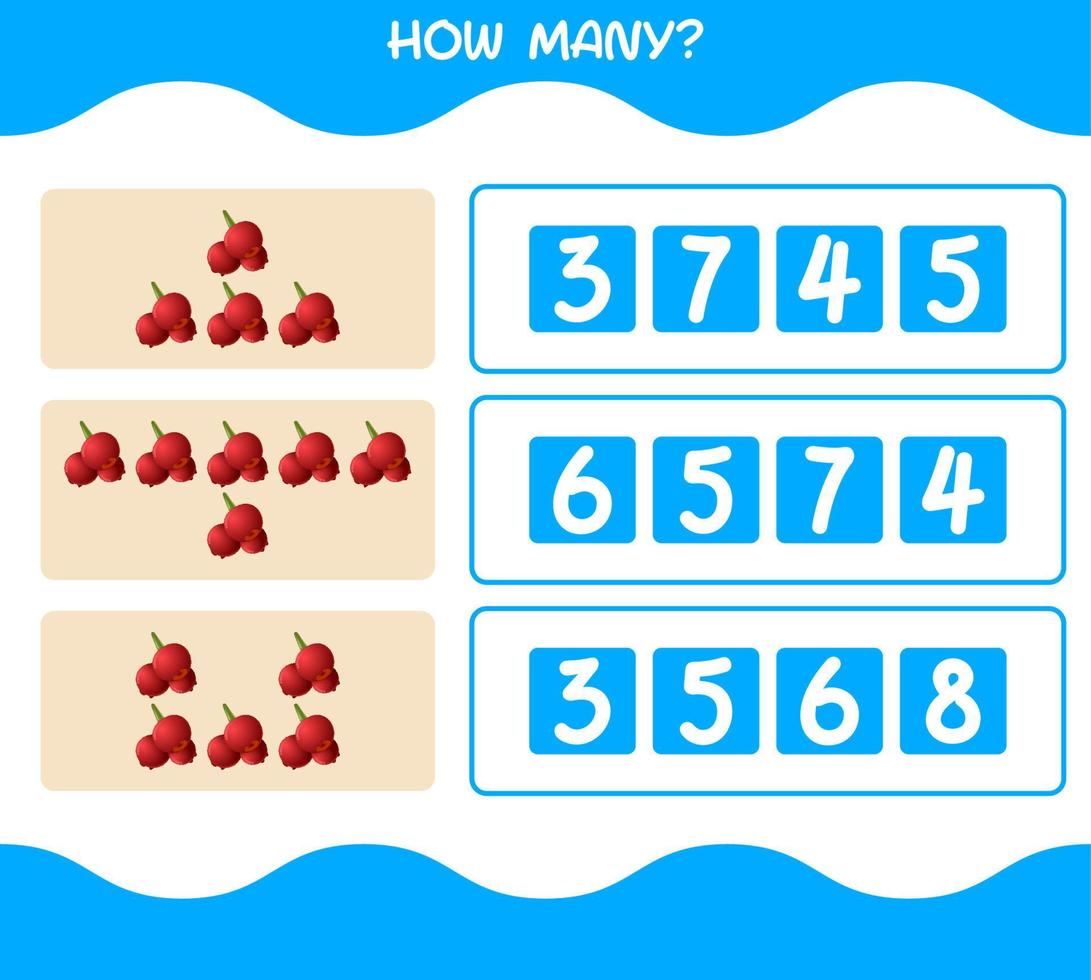 How many cartoon cranberry. Counting game. Educational game for pre shool years kids and toddlers vector