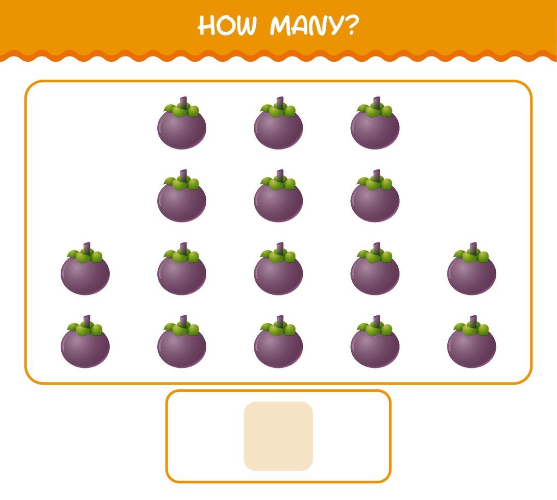 How many cartoon mangosteen. Counting game. Educational game for pre shool years kids and toddlers vector