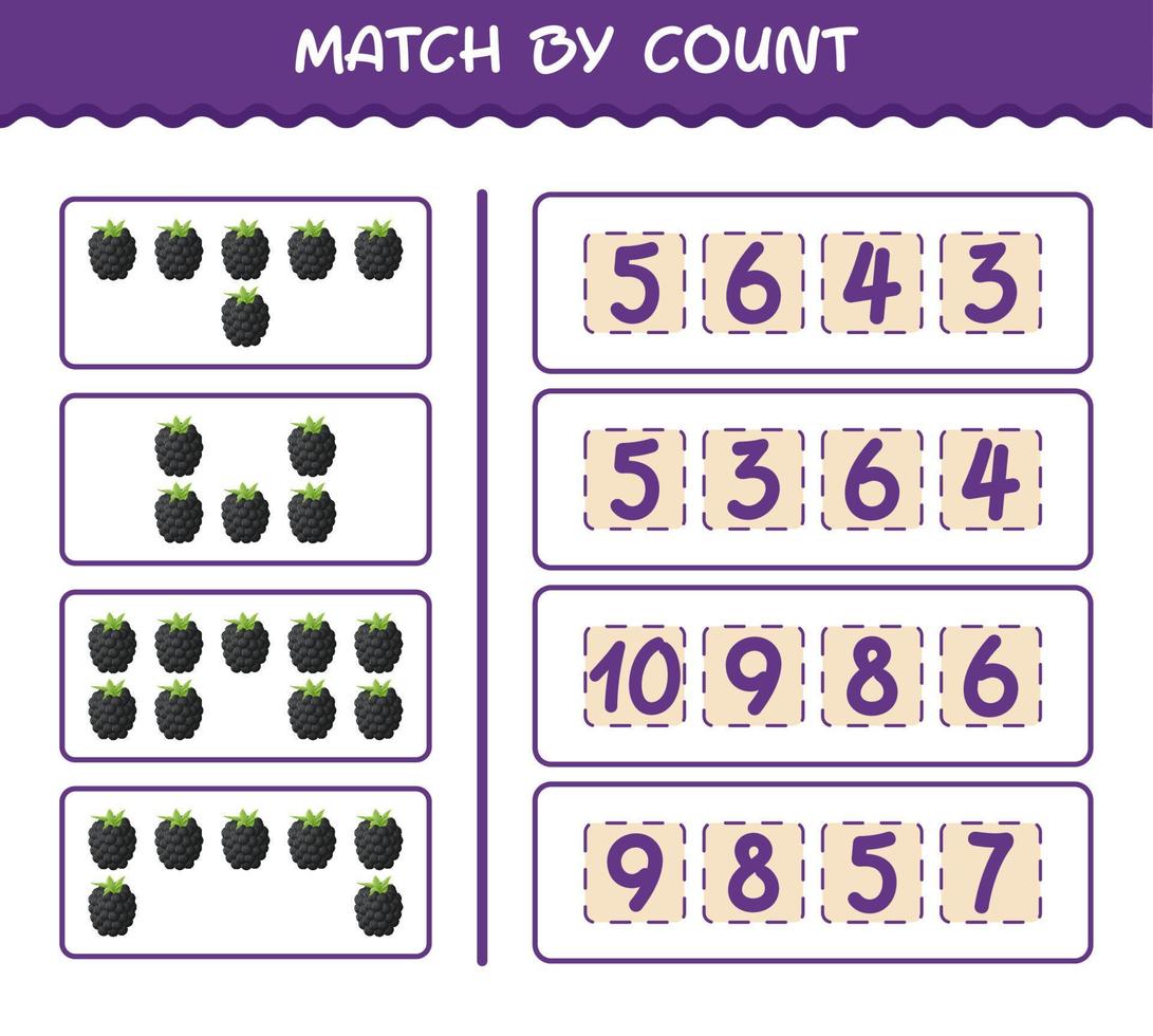 Match by count of cartoon blackberry. Match and count game. Educational game for pre shool years kids and toddlers vector