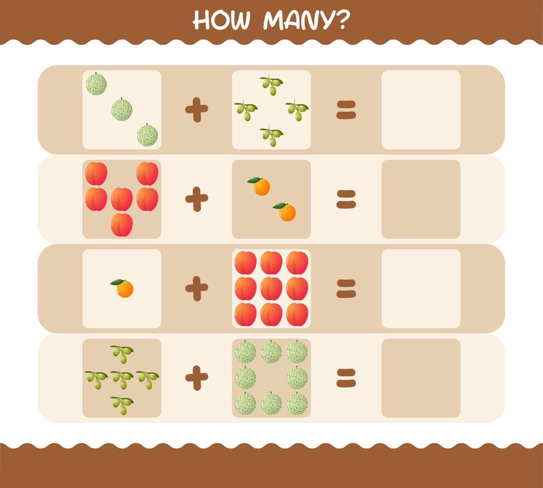 How many cartoon fruits. Counting game. Educational game for pre shool years kids and toddlers vector