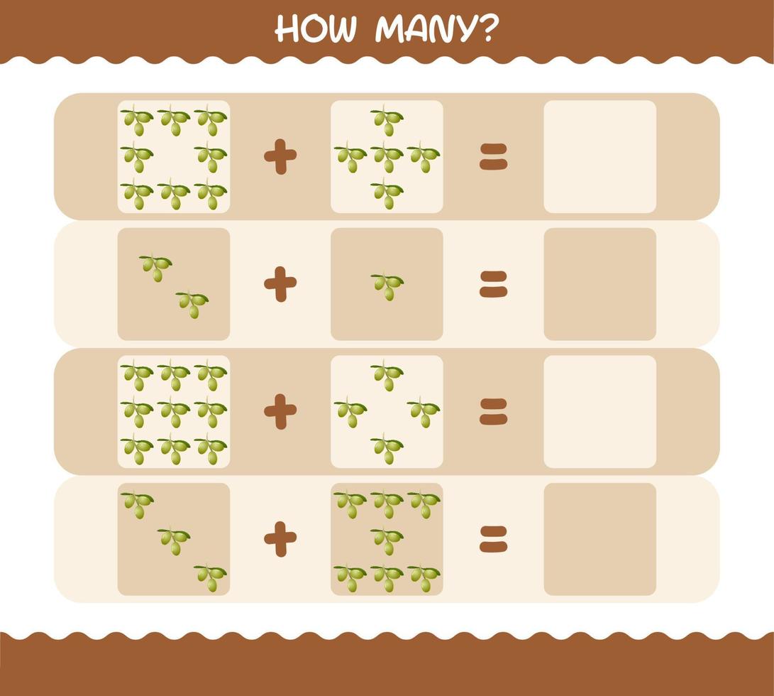 How many cartoon olive. Counting game. Educational game for pre shool years kids and toddlers vector