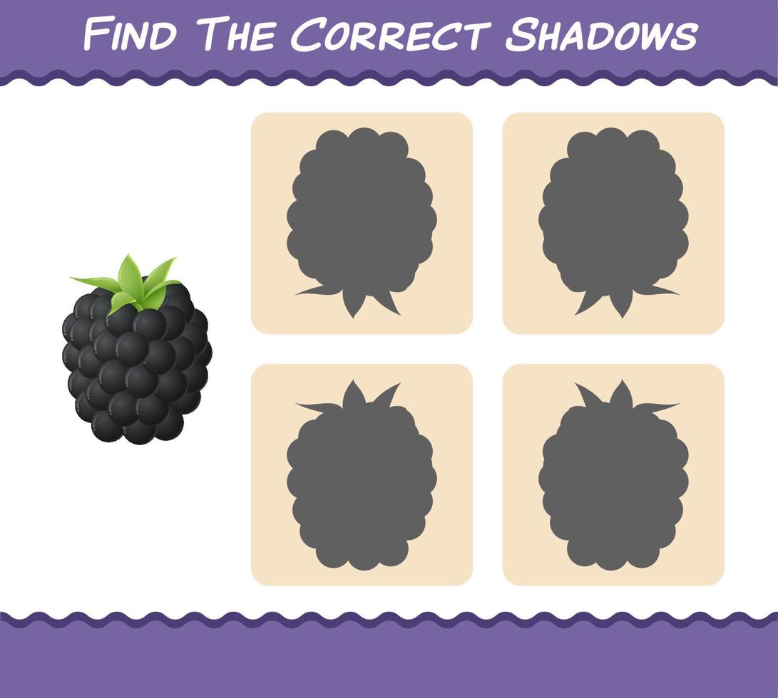 Find the correct shadows of cartoon blackberries. Searching and Matching game. Educational game for pre shool years kids and toddlers vector