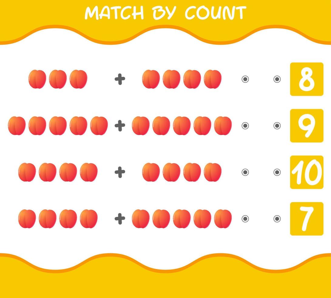 Match by count of cartoon nectarines. Match and count game. Educational game for pre shool years kids and toddlers vector