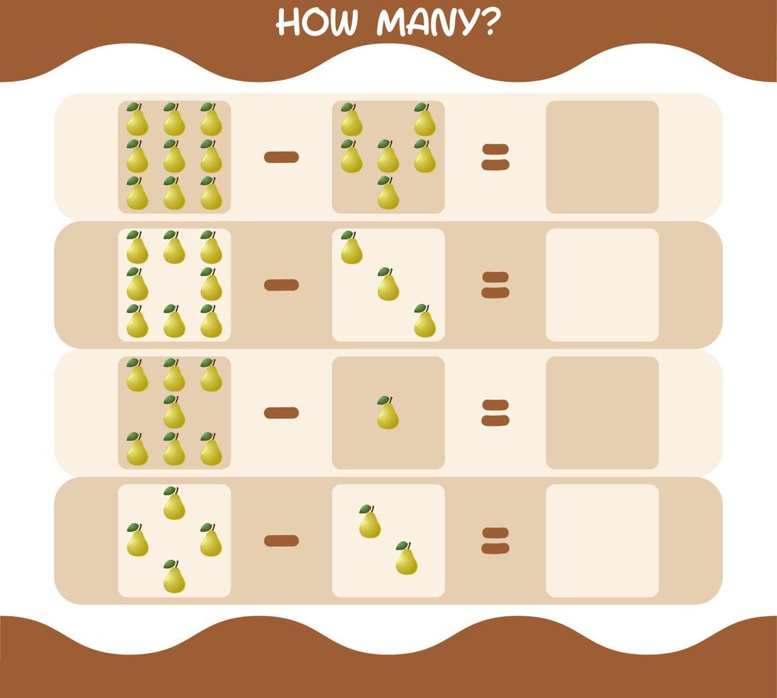 How many cartoon pear. Counting game. Educational game for pre shool years kids and toddlers vector