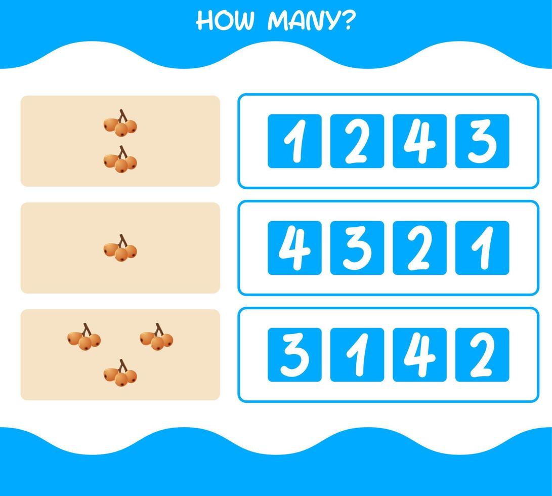 How many cartoon loquat. Counting game. Educational game for pre shool years kids and toddlers vector