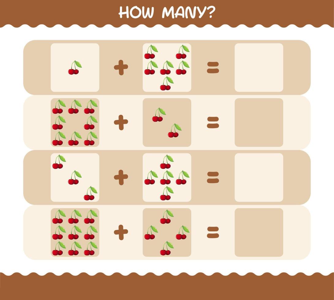 How many cartoon cherry. Counting game. Educational game for pre shool years kids and toddlers vector