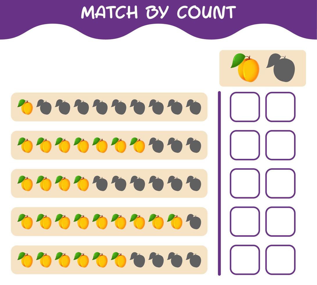 Match by count of cartoon apricot. Match and count game. Educational game for pre shool years kids and toddlers vector