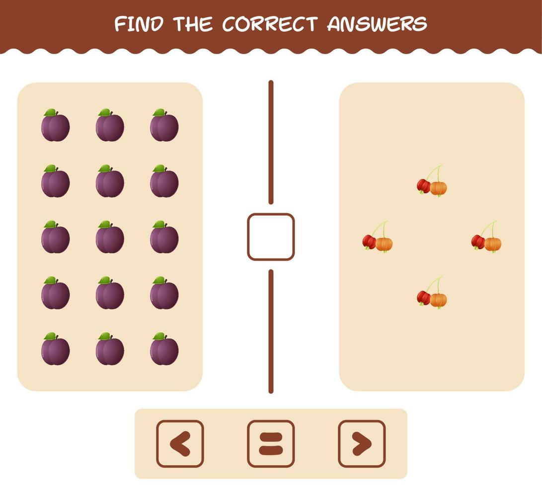 encuentra las sombras correctas de las frutas de dibujos animados. juego de búsqueda y combinación. juego educativo para niños de edad preescolar y niños pequeños vector