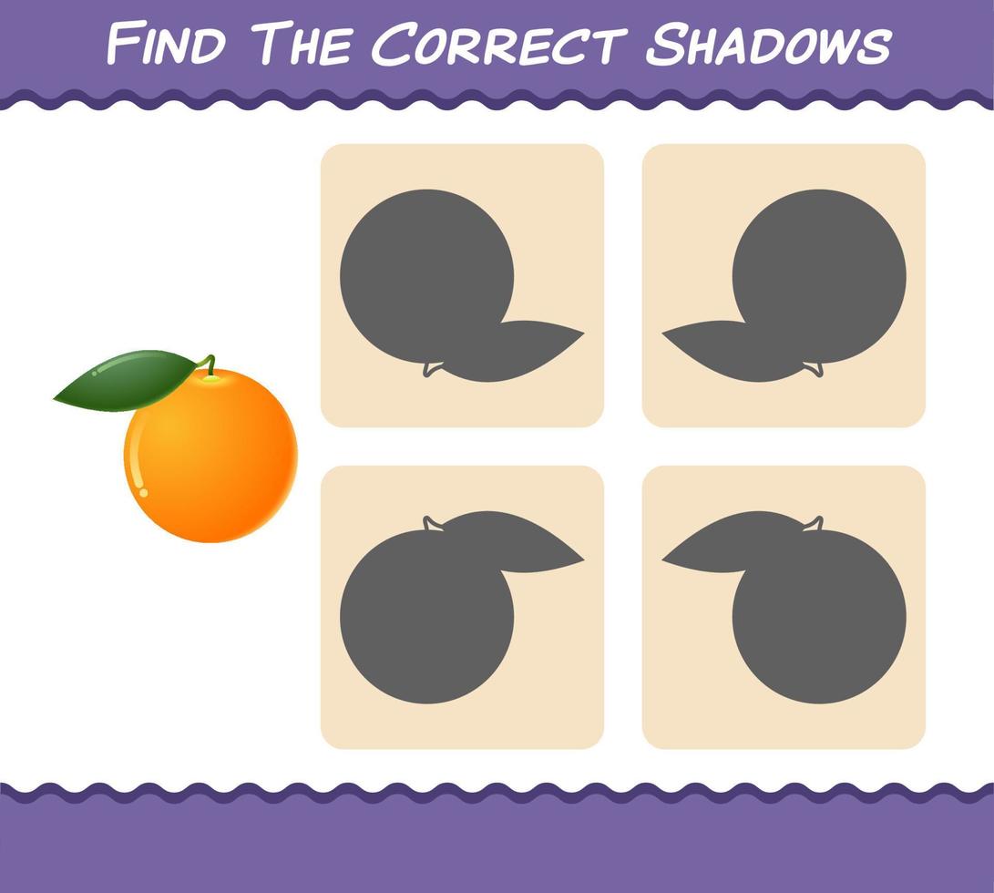 Find the correct shadows of cartoon oranges. Searching and Matching game. Educational game for pre shool years kids and toddlers vector